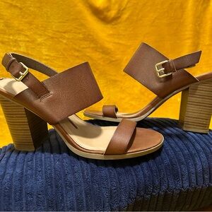 New directions chunky heel ankle strap sandals . Leather material